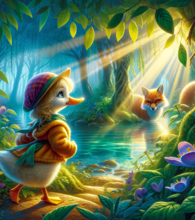 Lilywing-and-the-Melody-of-the-Forest.-The-image-should-depict-Lilywing-a-young-and-curious-duck