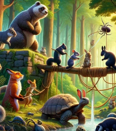 the-forest-around-the-ancient-well-bursts-with-activity-showcasing-a-united-front-of-various-animals-gathered-to-solve-the-wat-e